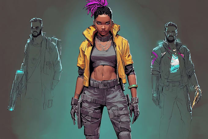 design cyberpunk and fantasy character splash art
