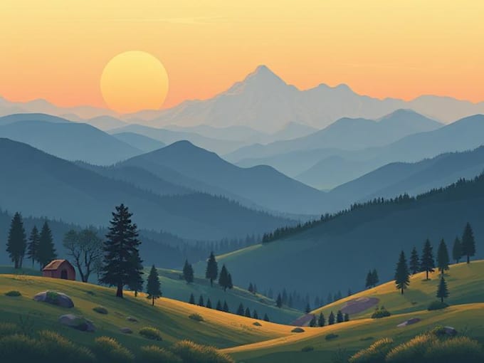 draw a flat vector landscape illustration