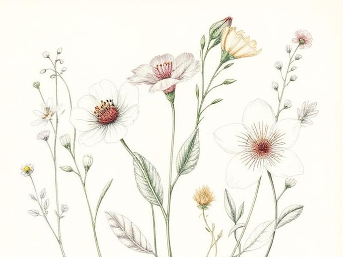 Hand drawn botanical flower plants scientific illustration by ...