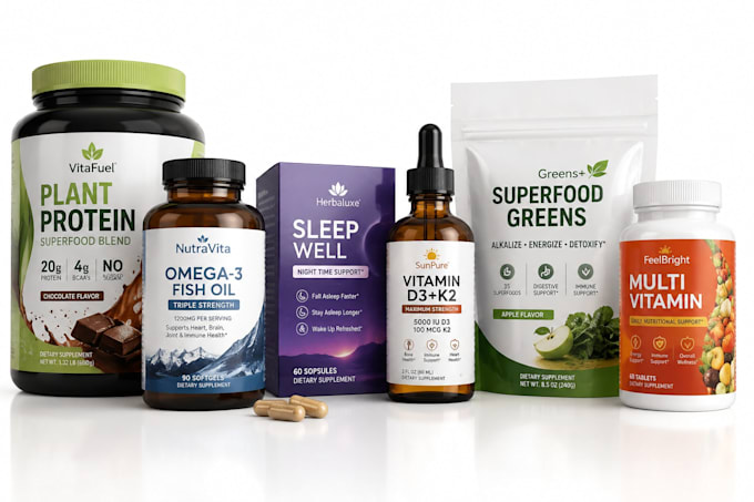 do realistic 3d rendering for your supplement bottle label, product mockup
