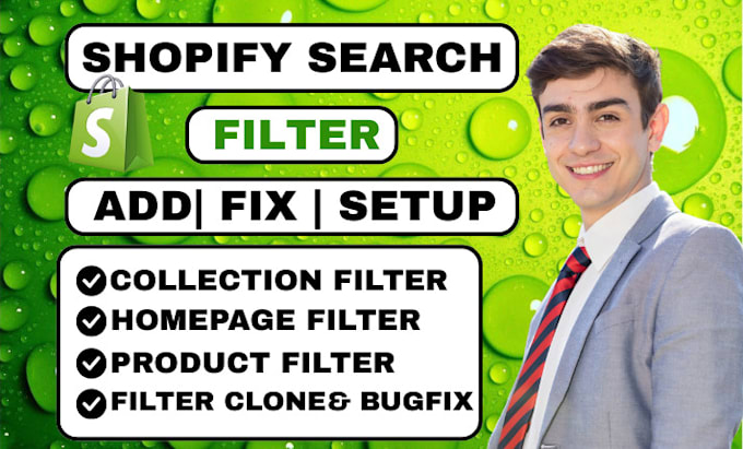 add, fix, create shopify search product page filter, collection page filter