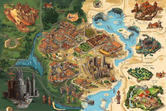 design fantasy map illustration isometric map, event map