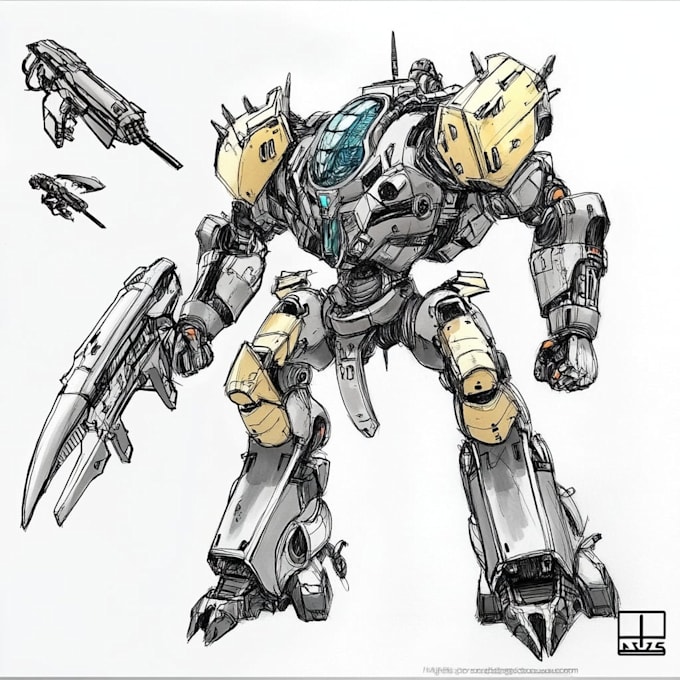 draw mecha robot armor character concept for you