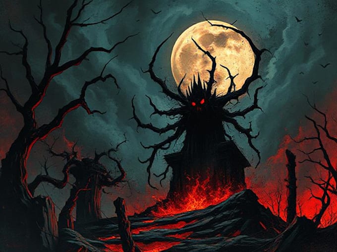 do an brutal, dark, horror, metal art illustration