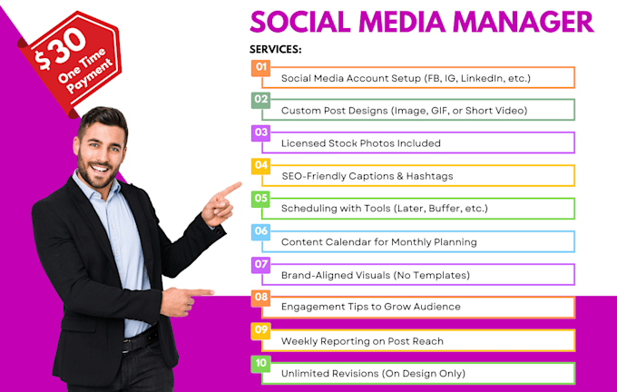 manage your monthly social media with posts content and scheduling