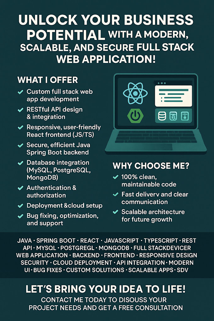 develop java spring boot and react full stack application