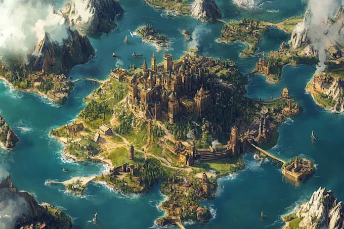 hand draw a fantasy map with digital watercolours