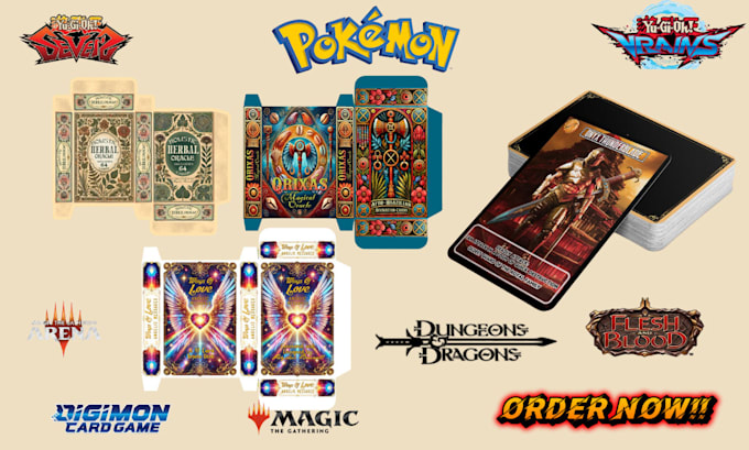 Design card box mockup,rule guide book,tcg ccg,oracle card,tuck box ...