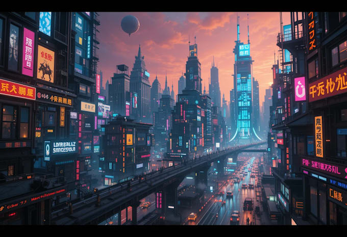 Design cyberpunk futuristic city art by Isabeerson | Fiverr