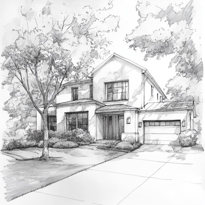 pencil or watercolor sketch your house