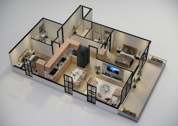 create isometric 3d floor plan for real estate and airbnb