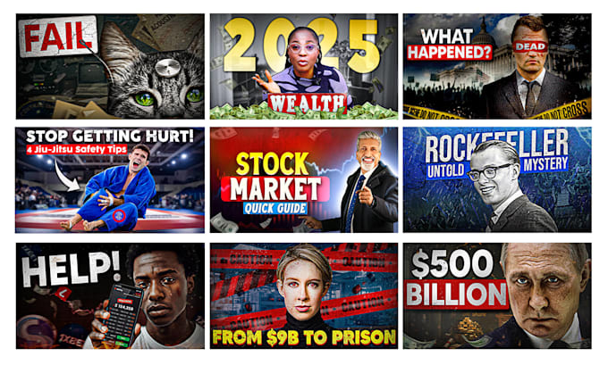 design viral youtube thumbnails for documentary, history and finance videos