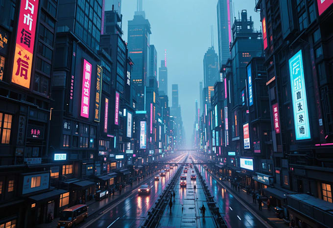 create a cyberpunk futuristic city art