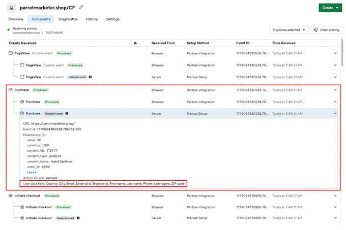setup meta pixel ,facebook conversion API, ga4 and server side tracking
