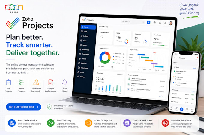 provide setup and licenses for zoho analytics, projects, desk