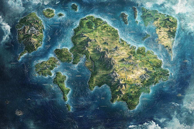 illustrate medieval fantasy and sci fi map