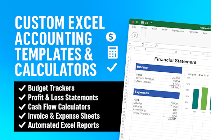 create custom excel, google sheet accounting templates and financial calculators