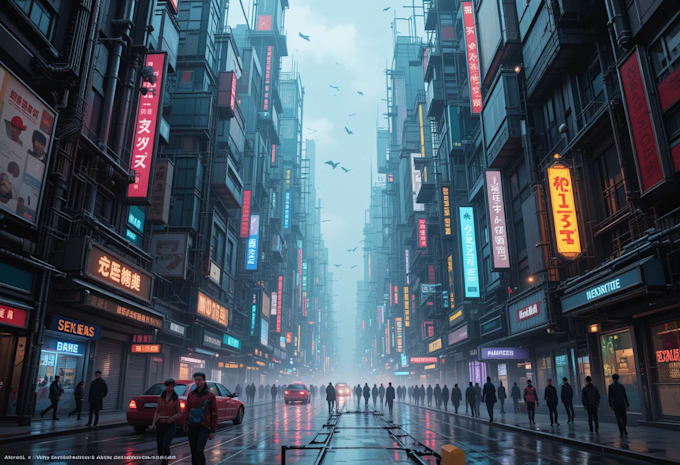 create a cyberpunk futuristic city art