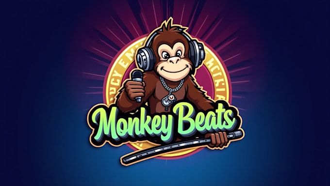do awesome cool dj monkey spinning a turntable mascot logo