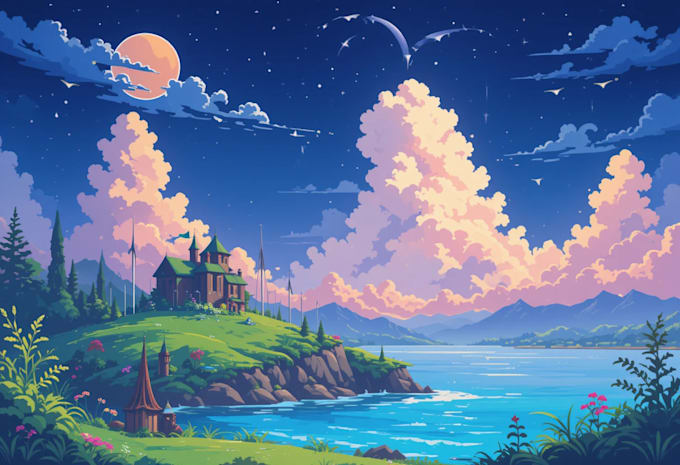 make 2d game concept art background and environment
