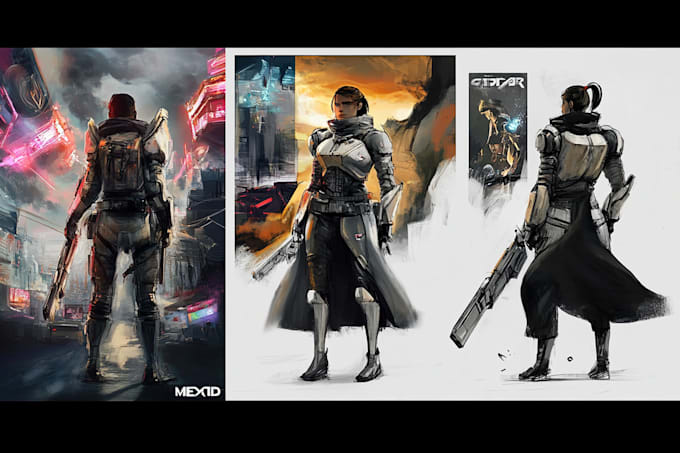 create game art, character designs, environment art etc