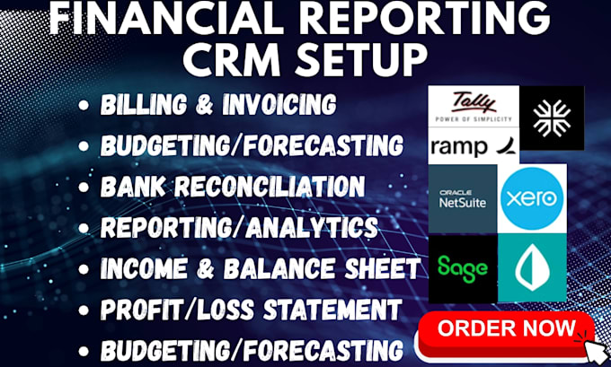 setup financial reporting CRM xero netsuite maxio tallyprime ramp mint sage