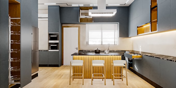 create 3d custom kitchen, cabinet and interior designs with materials cutlist