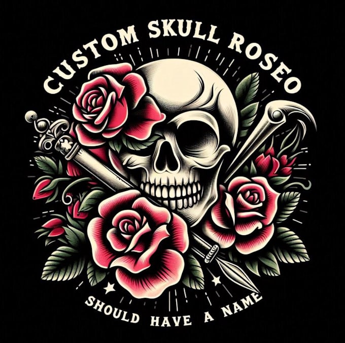 do custom skull rose tattoo logo with illustration design