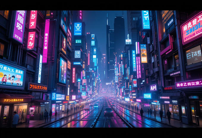 create a cyberpunk futuristic city art