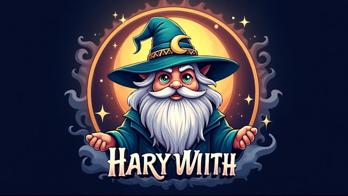 design abstract wizard witch mascot logo with express delivery