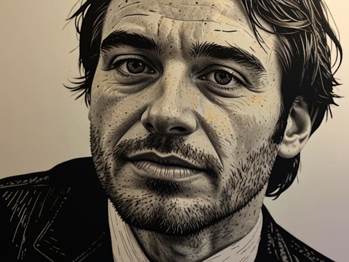create a portrait drawing linocut based on your request
