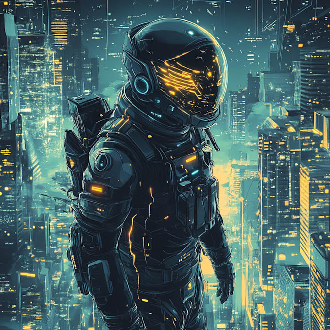 do cyberpunk, sci fi, robot, mecha character concept art