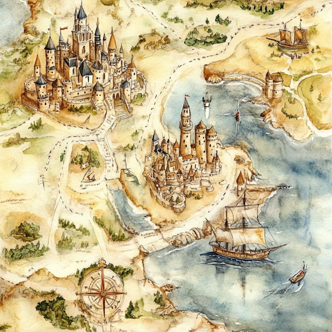 create a detailed watercolor map illustration