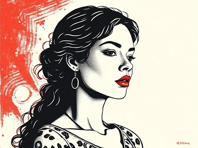 create a portrait print linocut style digital art
