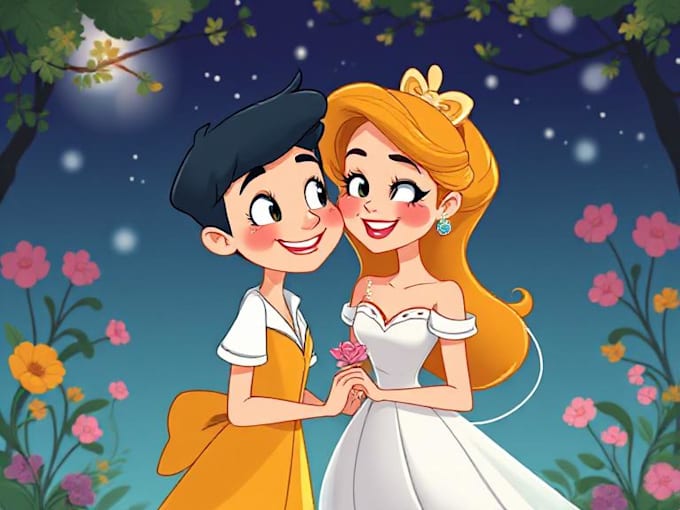 draw cartoon disney couple portrait