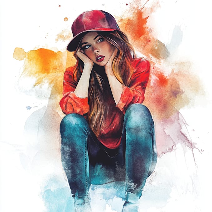 illustrate watercolor portrait illustration