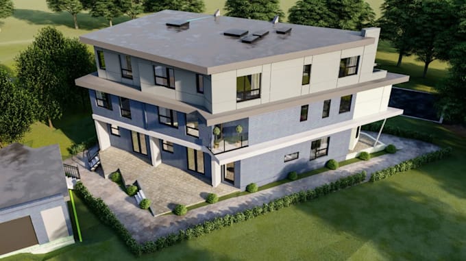 design 3d apartment, cottage, bungalow, duplex, facade, farm house rendering