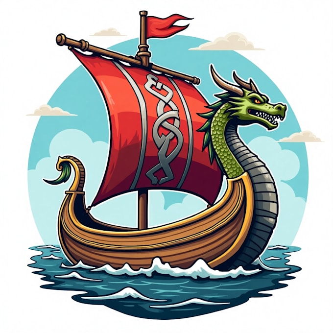 design high quality viking ship mascot logo with free source file