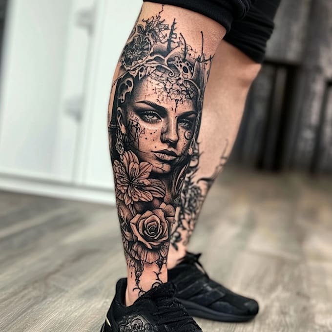do unique blackwork, patchwork, and fine lines custom tattoo