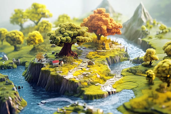 design a game environment concept art in blender, fantasy art