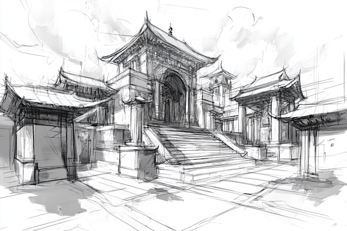 sketch houses and buildings