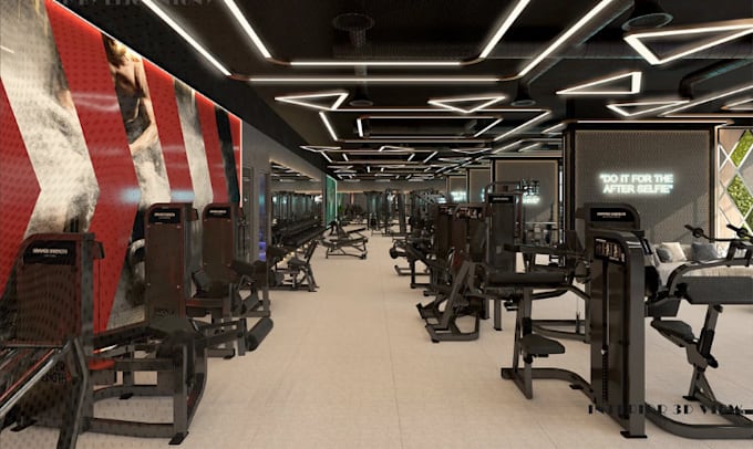 Do 3d cgi gym interior design and layout with 3d rendering by Omar ...