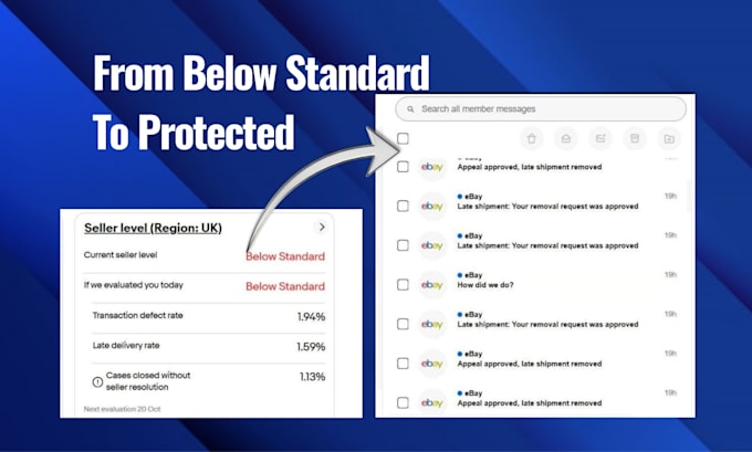 remove ebay transaction, late shipment defects and make account top rated