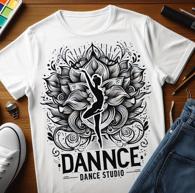 make hand drawn t shirt dance studio logo