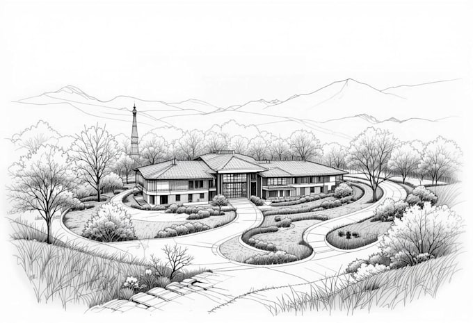 draw landscape sketch, architectural site plan, map