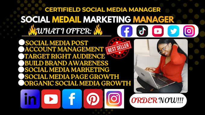 be your social media marketing manager, content creator social media marketing