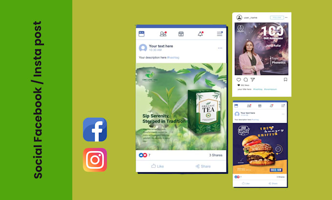 design custom fb, insta, feed grid posts, puzzle and story