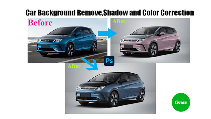do car photo edit background removal, color correction and intrio enhanement