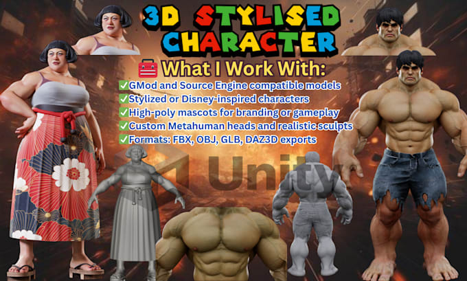rig high poly gmod model mascot character stylized disney character 3d metahuman