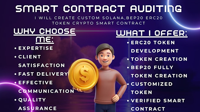 create a custom solana erc20, bep20 token crypto smart contract nft
